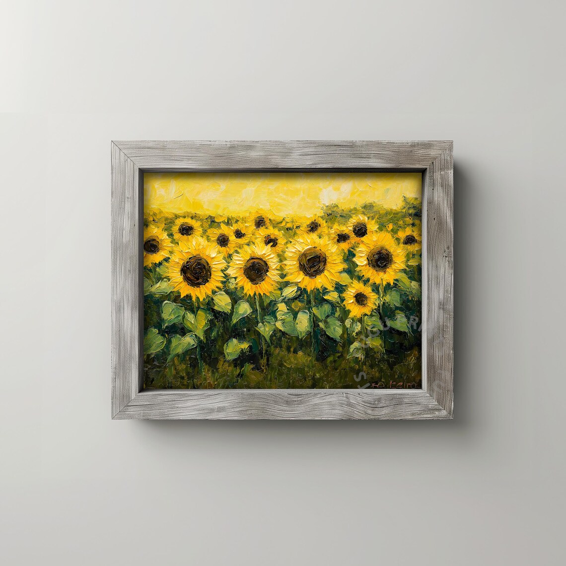 Sunflower Field Art, Impasto Texture Farmhouse Decor - Image 2