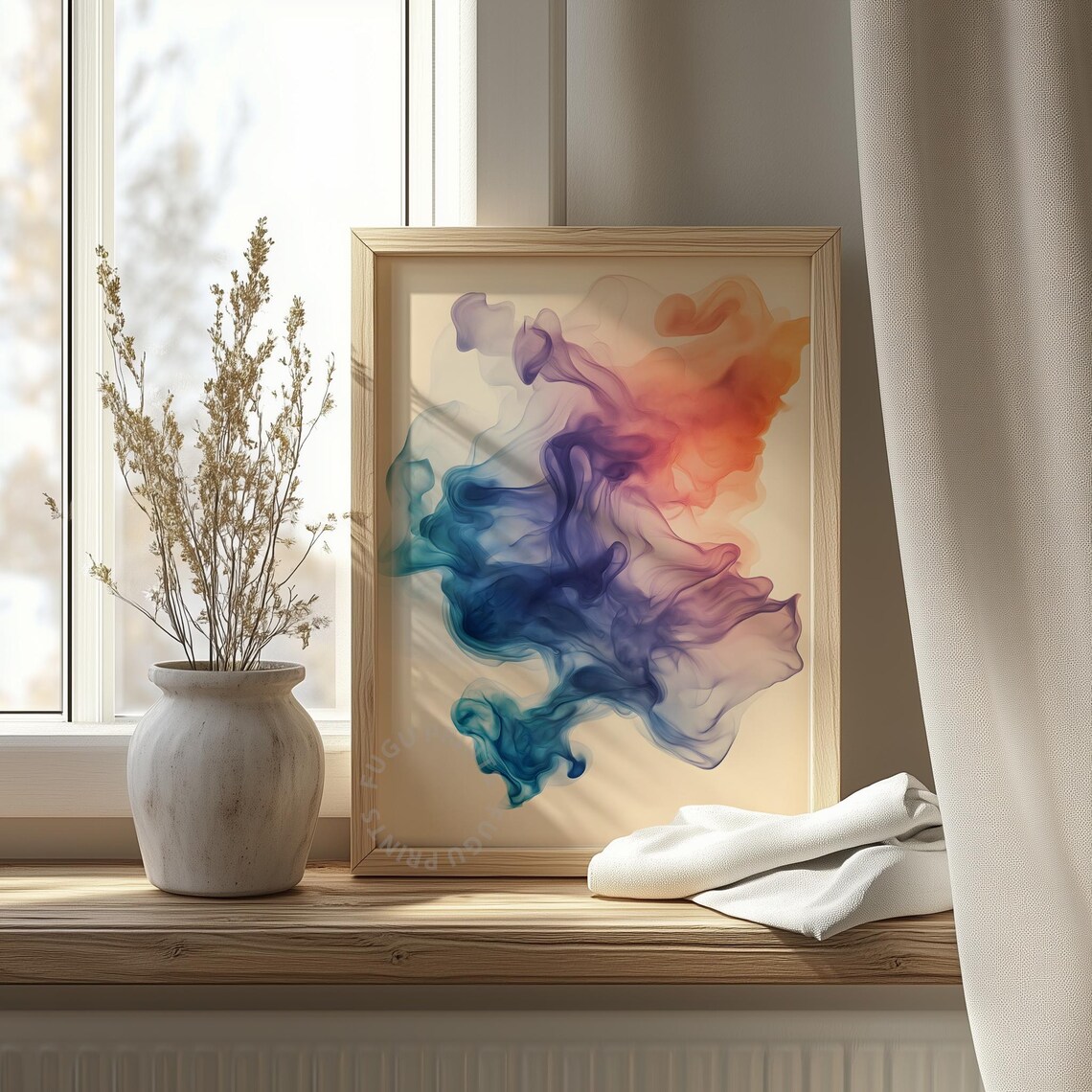 Abstract Blue Orange Swirl, Modern Art Print - Image 4