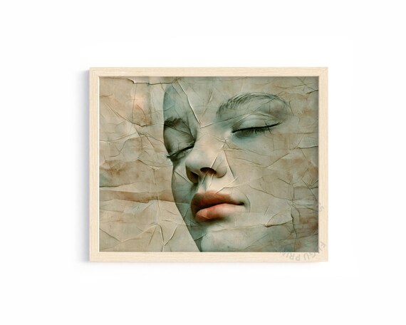 Distressed Vintage Woman Portrait Neutral Cracked Paper Poster