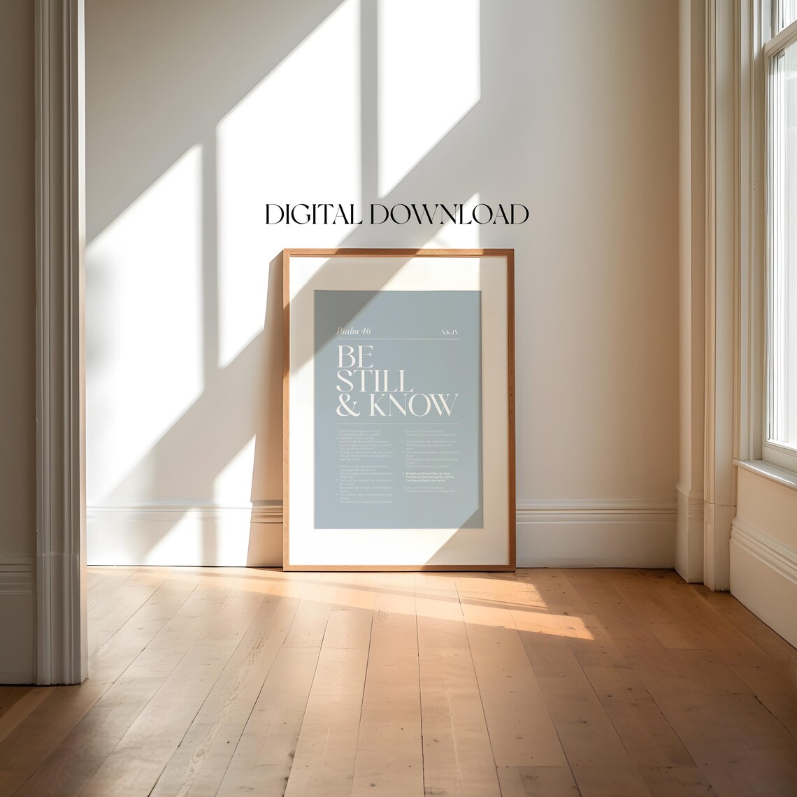 Psalm 46 Be Still And Know Dusty Blue Minimalist Christian Bible Verse Poster - Image 4