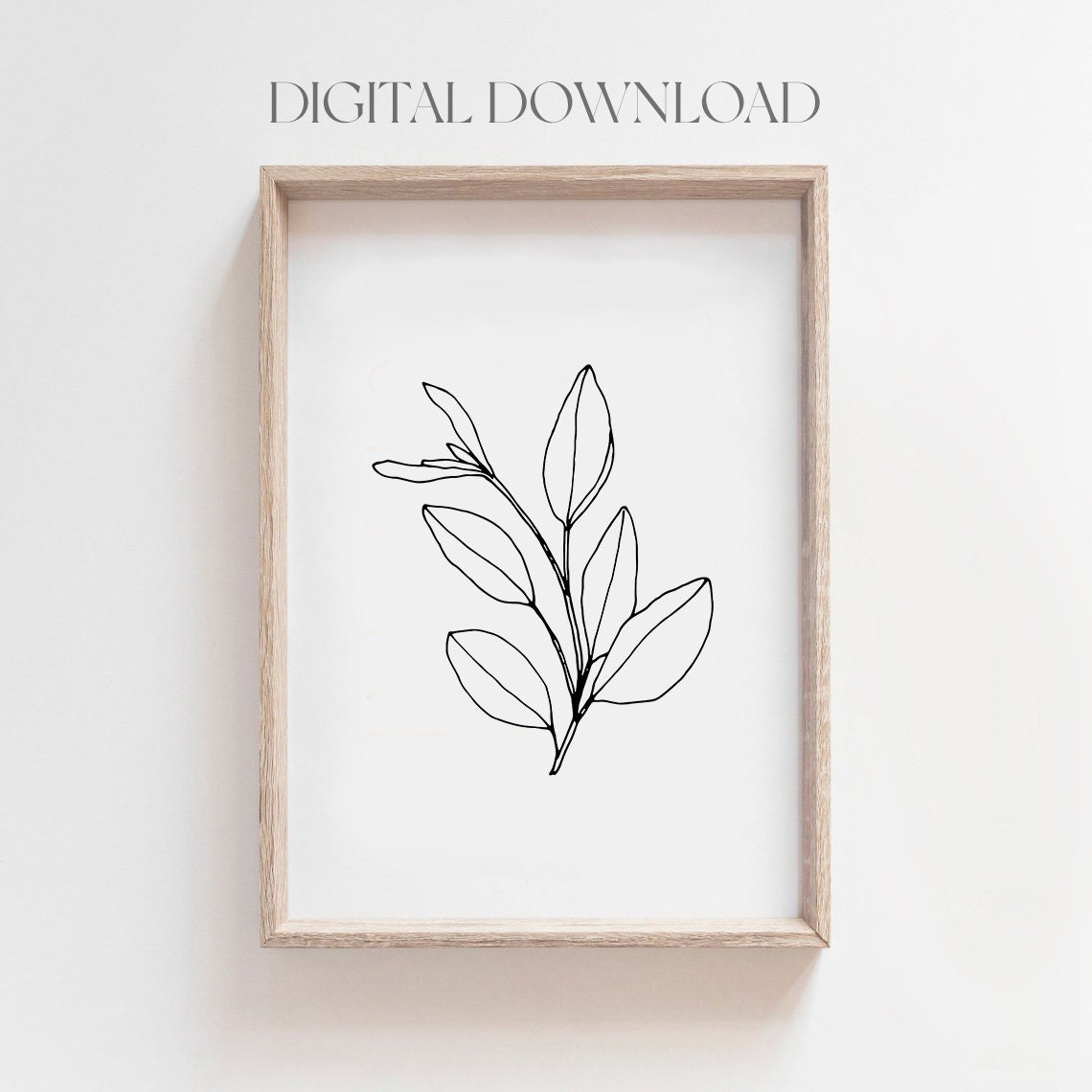 Minimalist Botanical Leaf Branch Line Art Black White Wall Art - Image 2