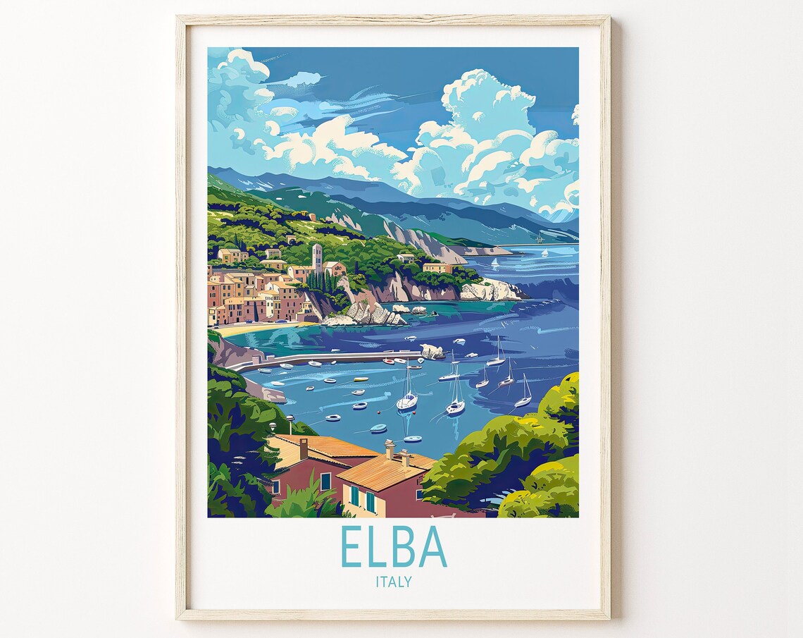 Elba Italy Island Bay Sailboats Beautiful Tuscan Coast Travel Poster
