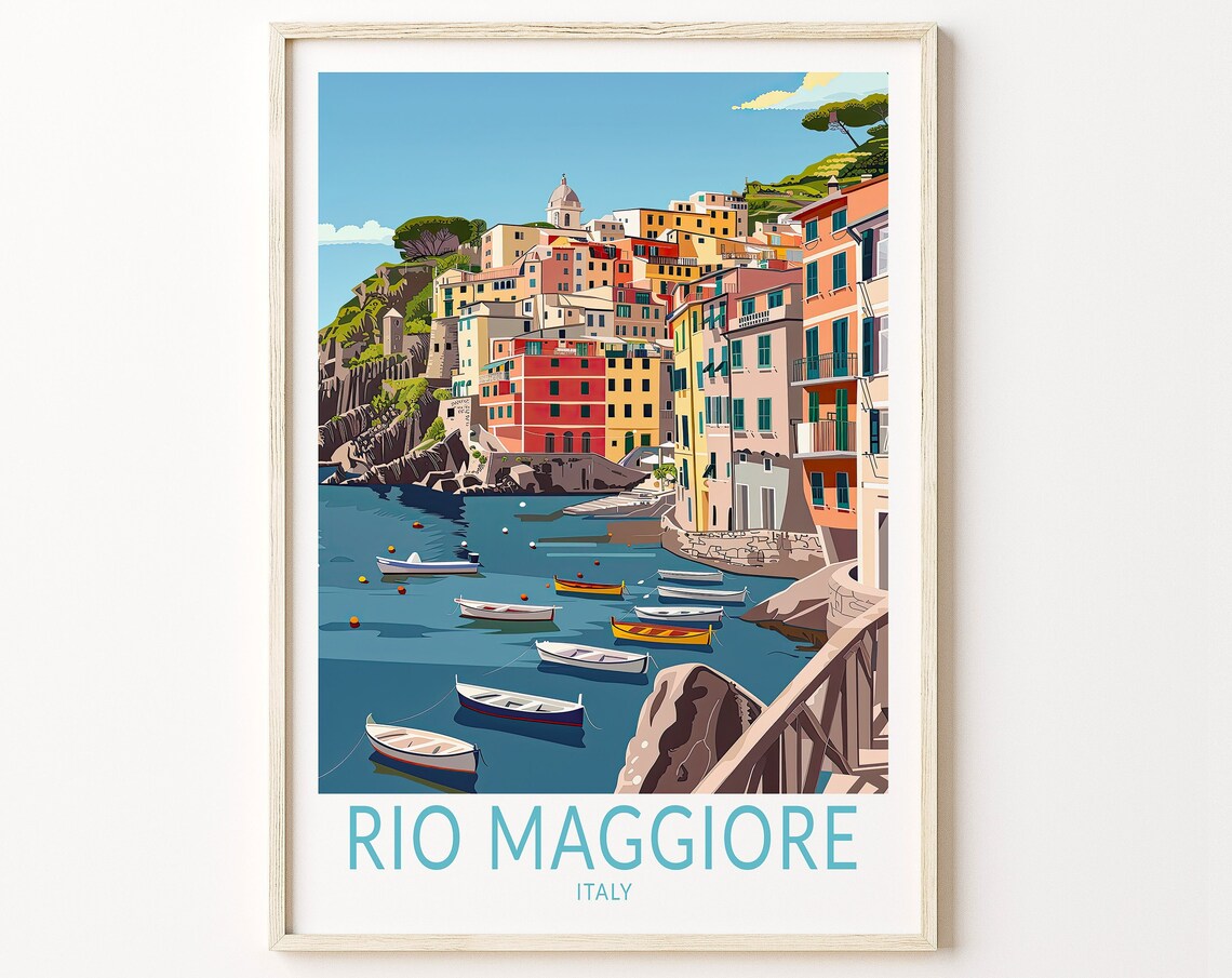 Rio Maggiore Italy Colorful Harbor Cinque Terre Travel Poster