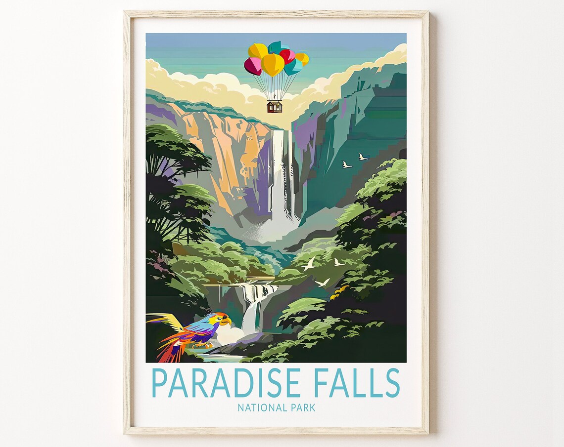 Paradise Falls Travel Poster, National Park Art Print
