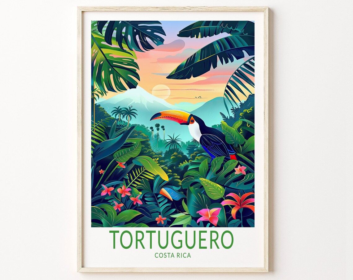 Tortuguero Costa Rica Toucan in Tropical Rainforest Jungle Travel Poster