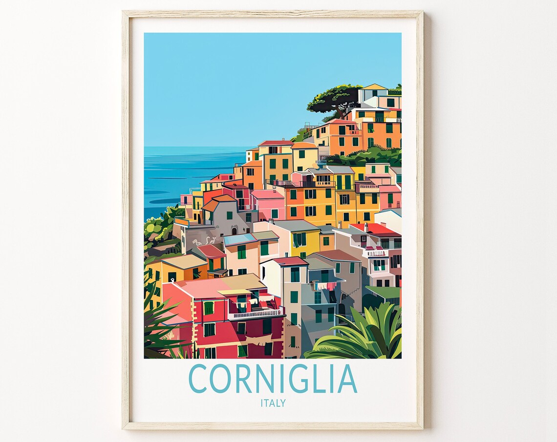 Corniglia Italy Colorful Cinque Terre Cliffside Village Travel Poster