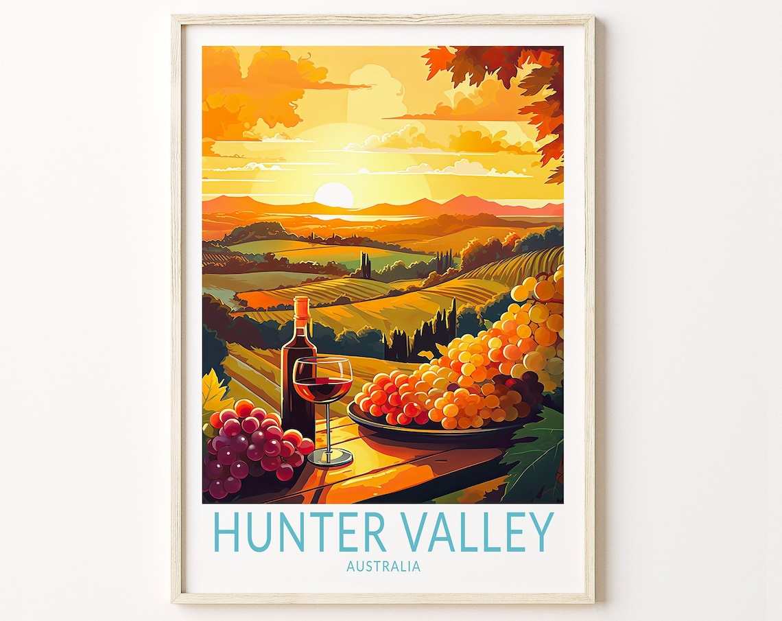 Hunter Valley Travel Poster, Australia Sunset Print