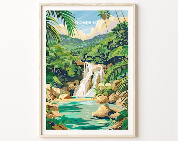 Ocho Rios Jamaica Tropical Waterfall Rainforest Jungle Poster