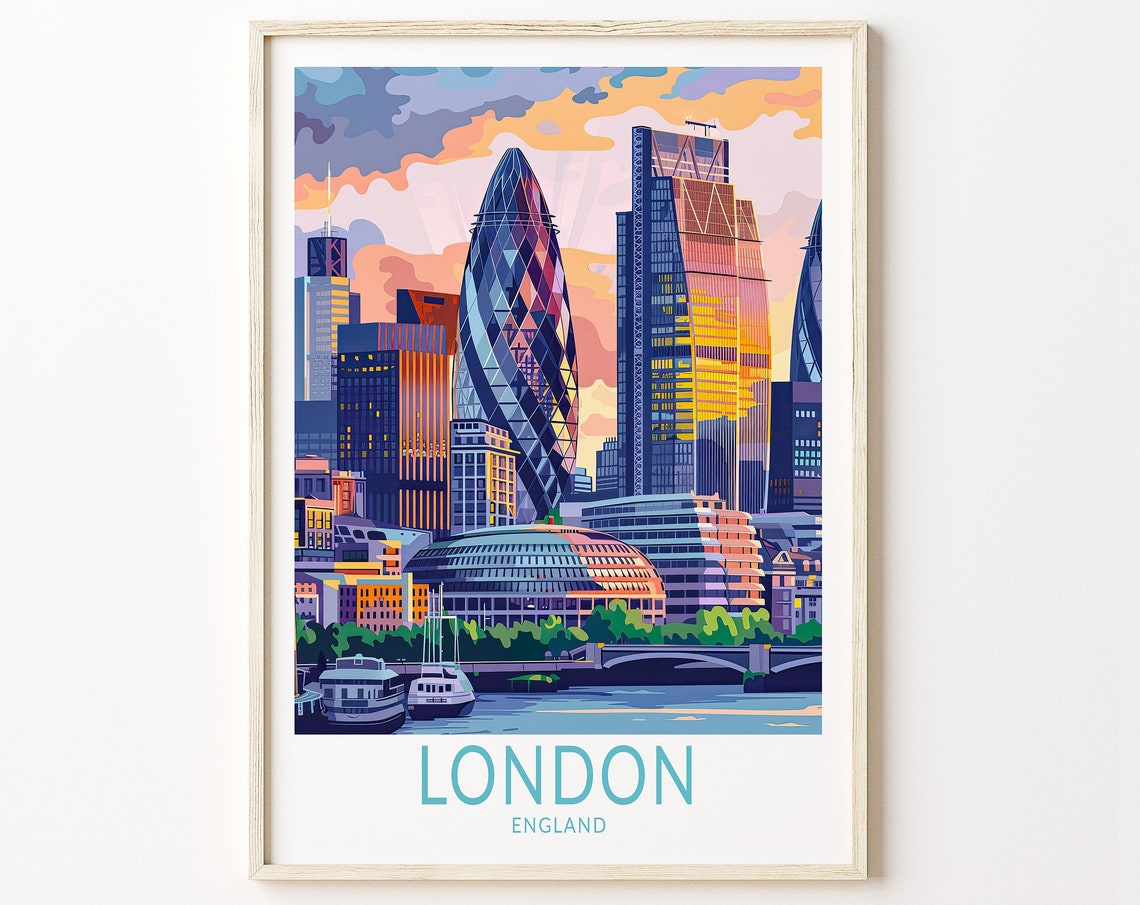 London United Kingdom Travel Poster London England Wall Art England City Print United Kingdom Travel Gifts Wedding Present