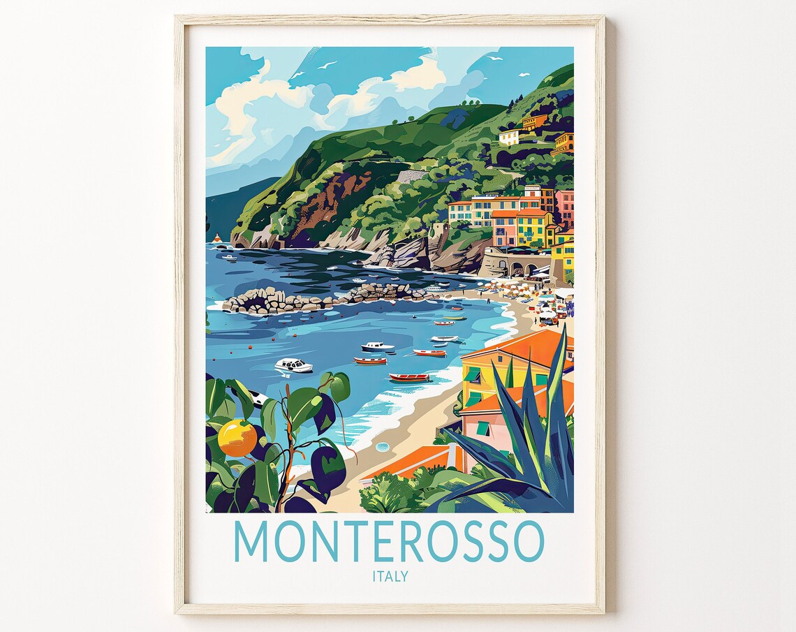 Monterosso Italy Travel Poster, Coast Wall Decor