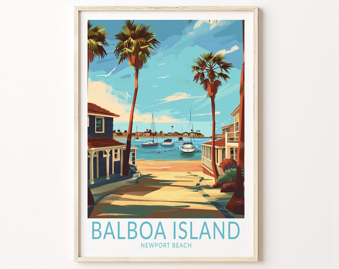 Balboa Island Travel Poster Balboa Island California Newport Beach Wall Art California City Poster San Diego Decor Wedding Gifts