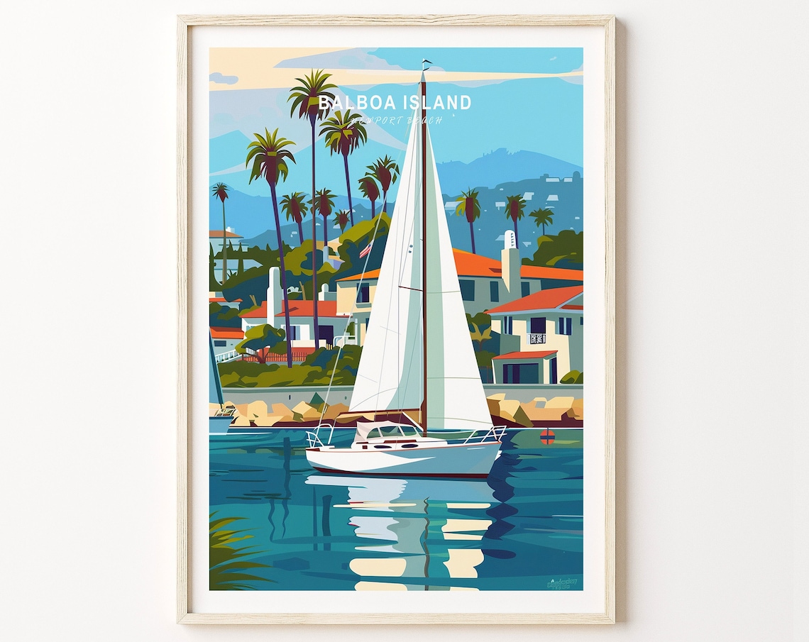 Balboa Island Travel Poster, Newport Beach Coast