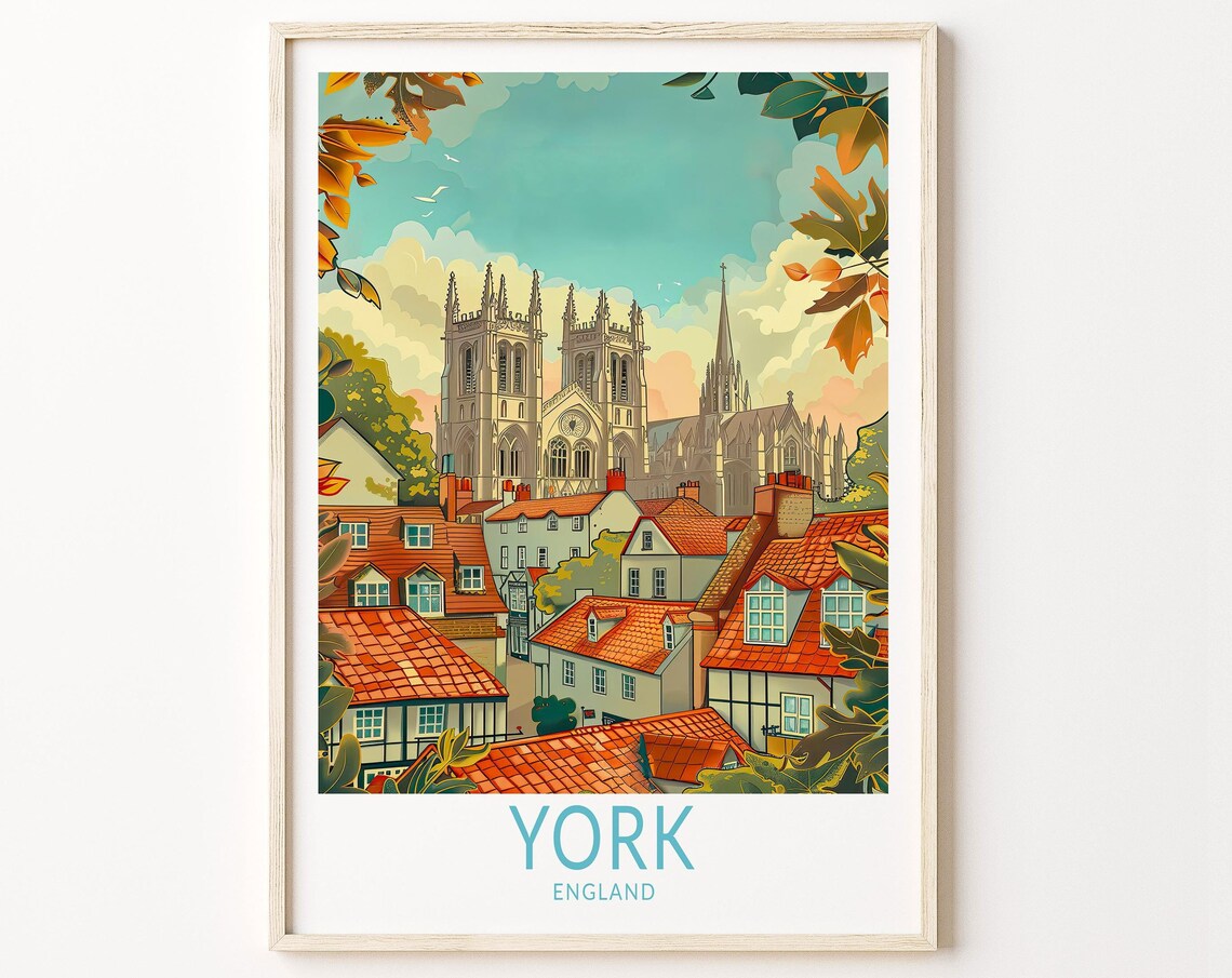 York England Travel Poster, Cityscape Art Print