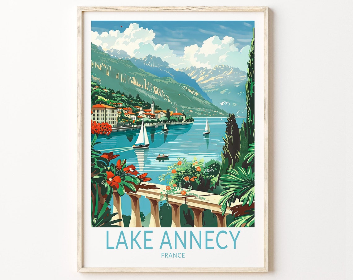 Lake Annecy Poster France Wall Art Lake Annecy Coast Travel Print France City Poster Personalised Gifts Wedding Present