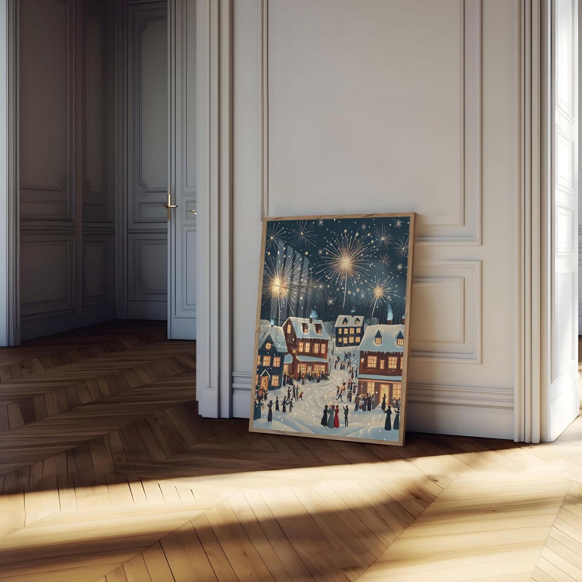 New Years Eve Fireworks Over Snowy Town At Night Celebration Poster - Image 5