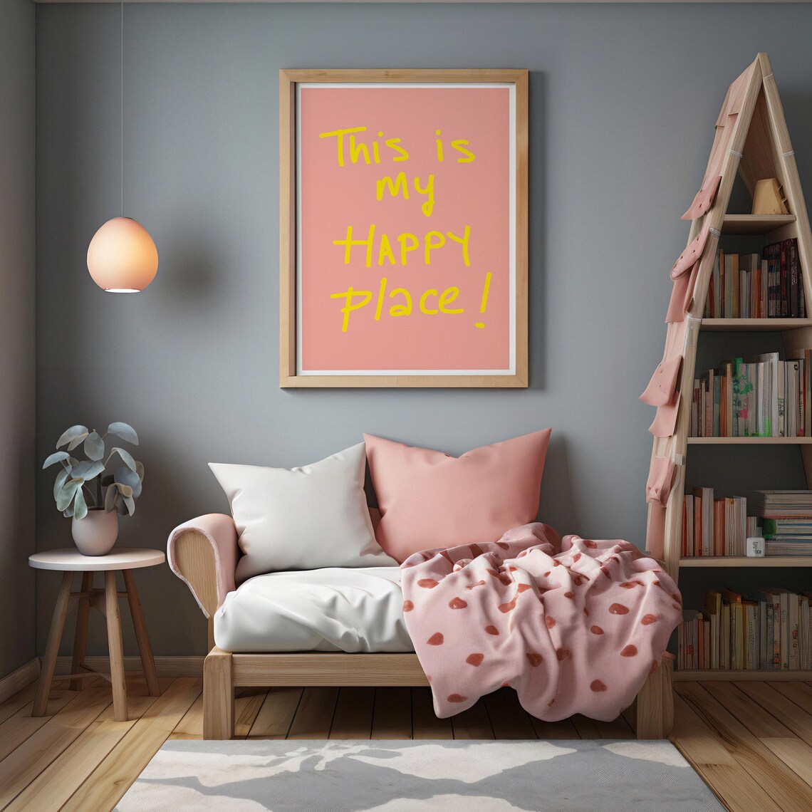 This Is My Happy Place Pink Handwritten Quote Cheerful Wall Poster - Image 4