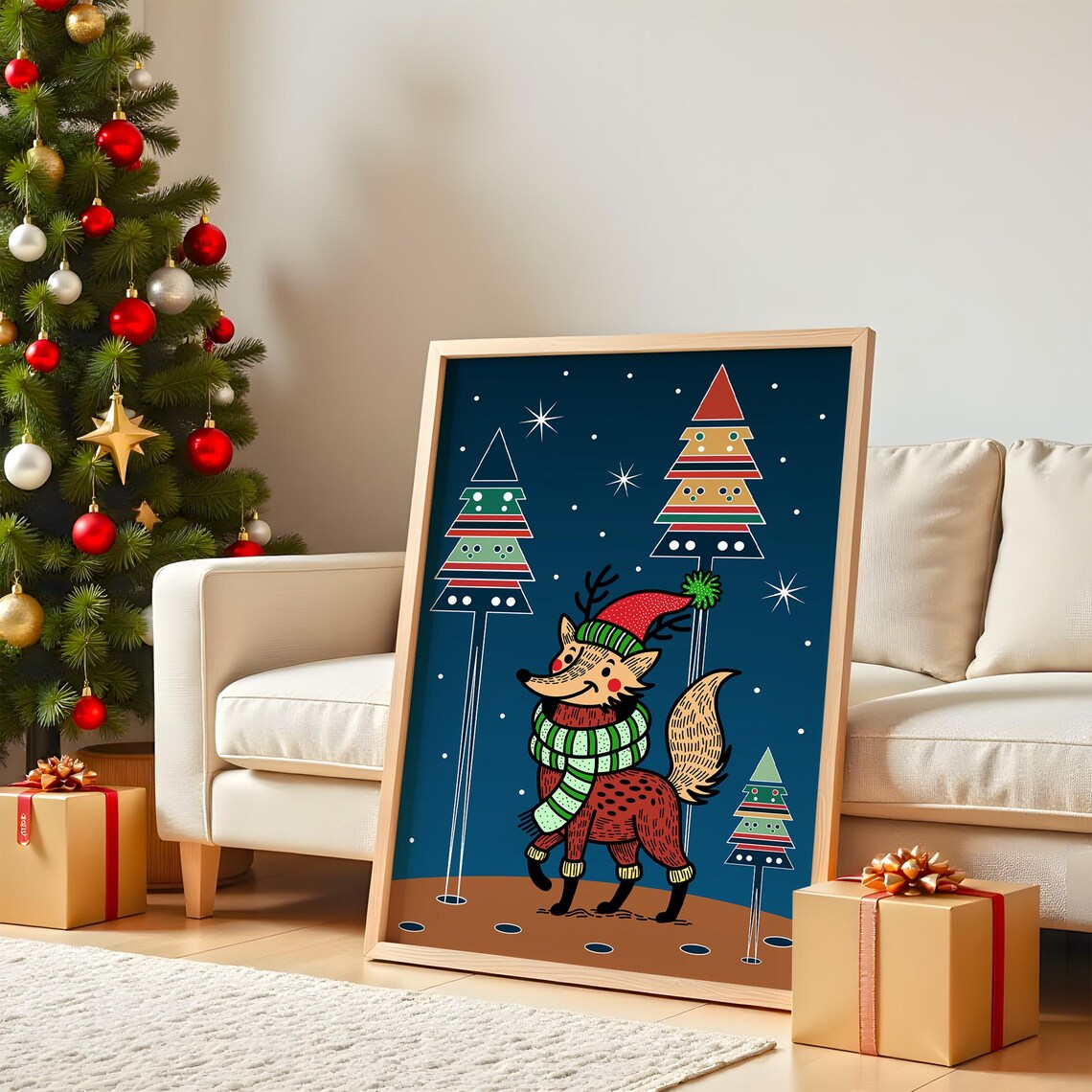 Funny Christmas Fox Poster, Holiday Animal Art Print - Image 4