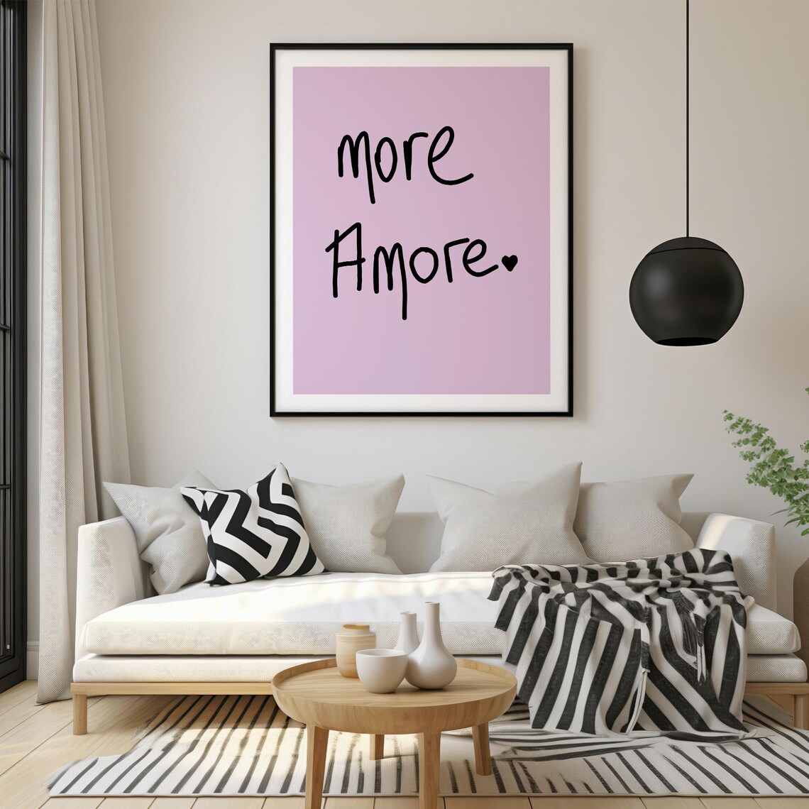 More Amore Hand Lettered Pink Typography Quote Love Poster Decor - Image 2