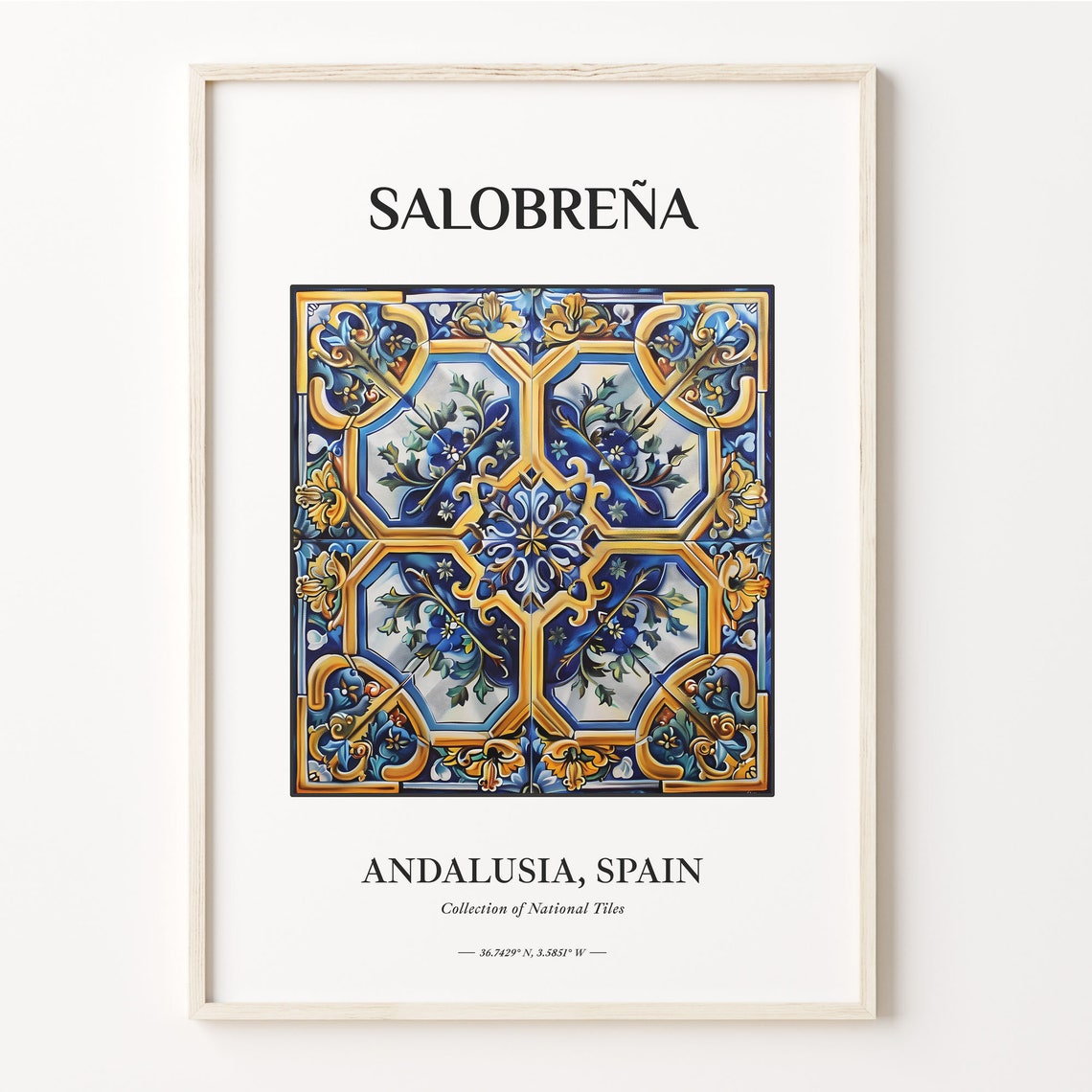 Salobrena Andalusia Spain Blue Gold Tile Pattern Home Decor Poster