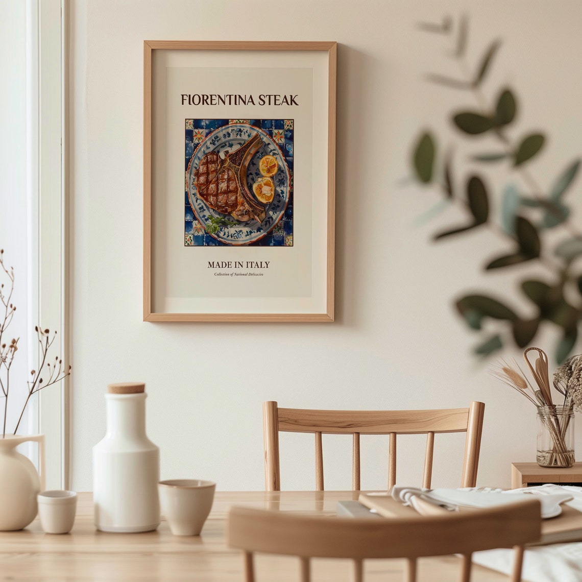 Fiorentina Steak Italian Food Print with Majolica Tile Border Design - Image 3
