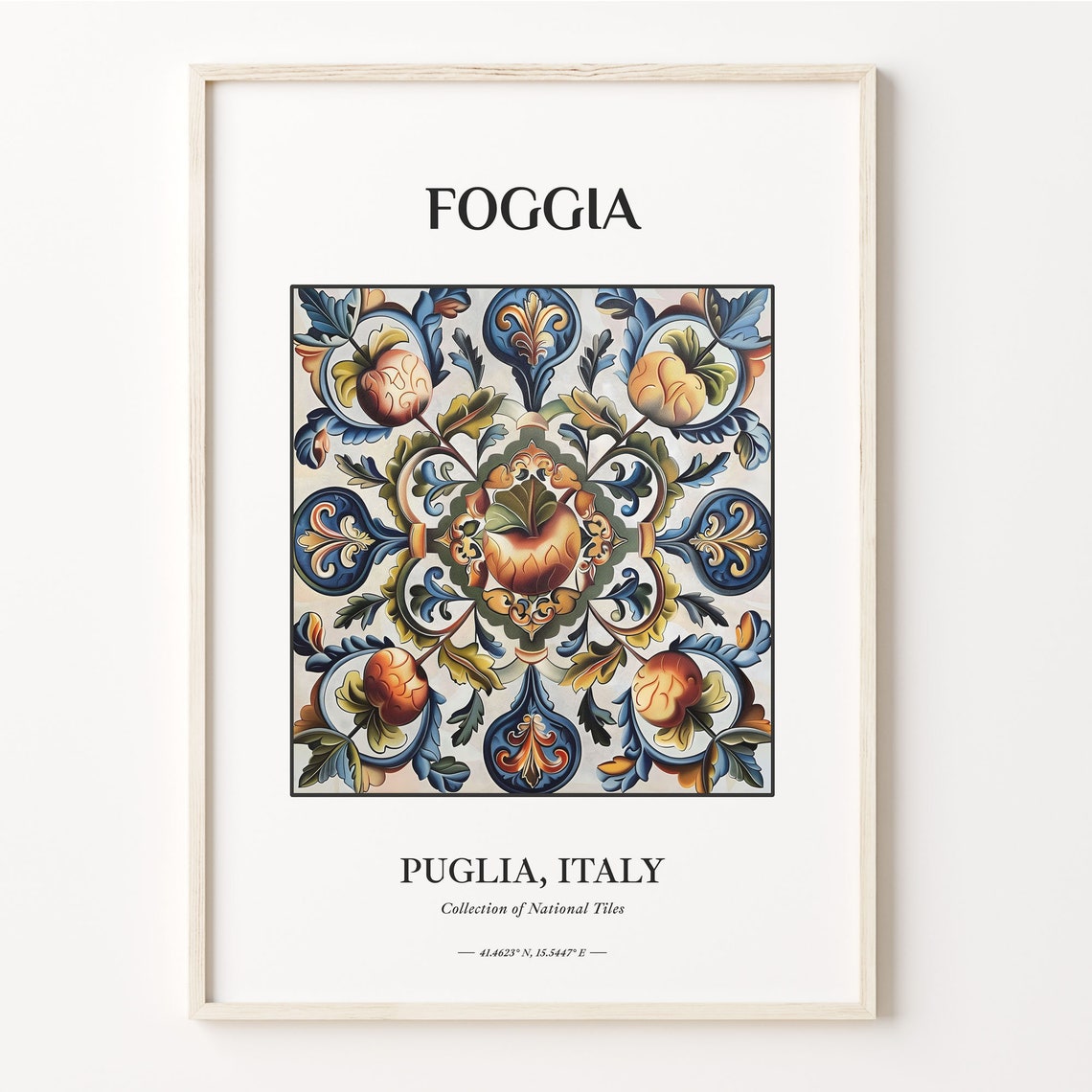 Foggia Puglia Italy Pomegranate Harvest Folk Tile Artwork Poster