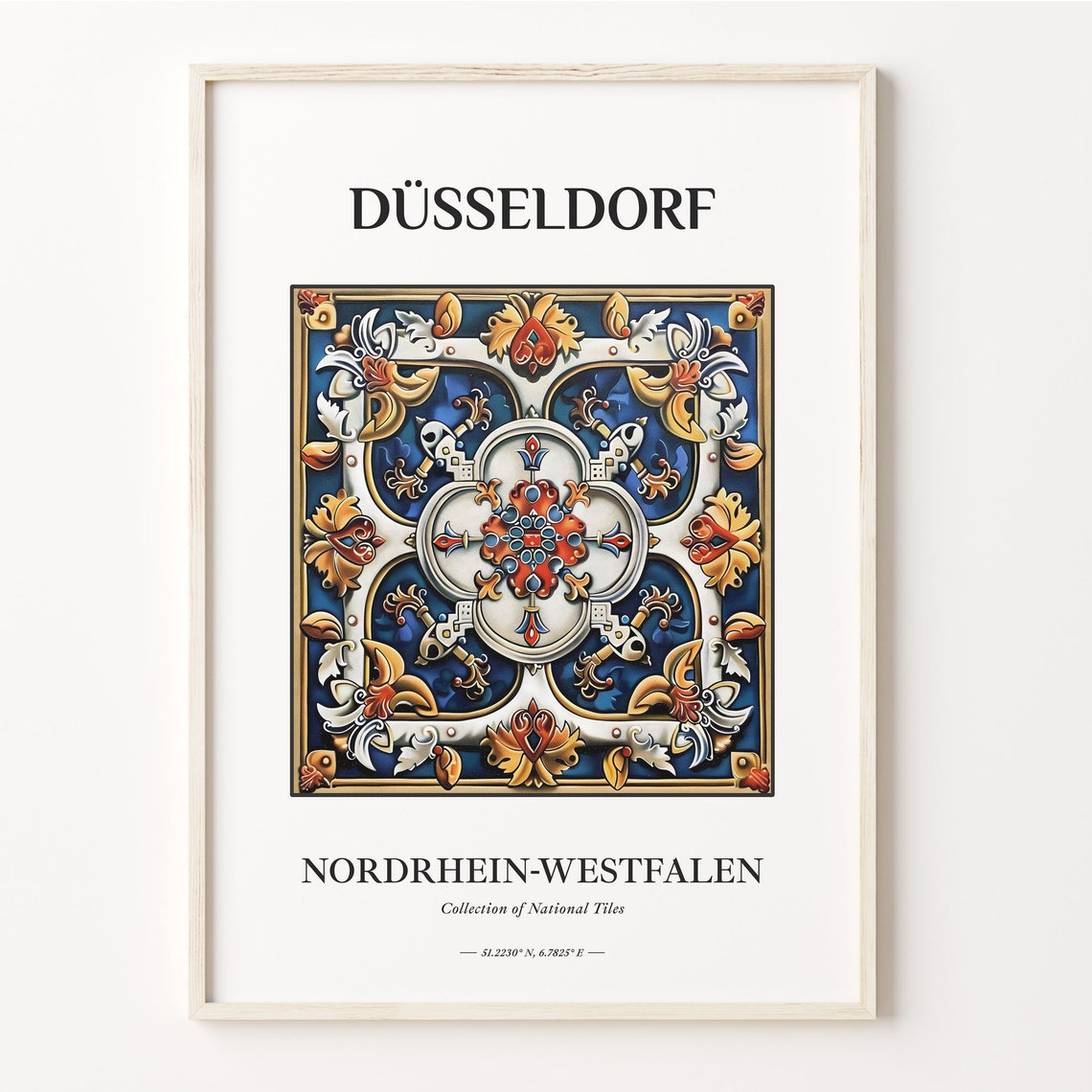 Dusseldorf Germany Blue Red Gold Heraldic Tile Pattern Poster