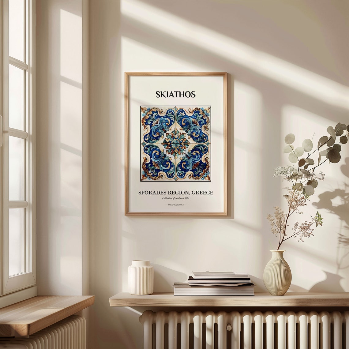 Skiathos Greece Blue Ceramic Tile Pattern Aesthetic Home Decor Poster - Image 3