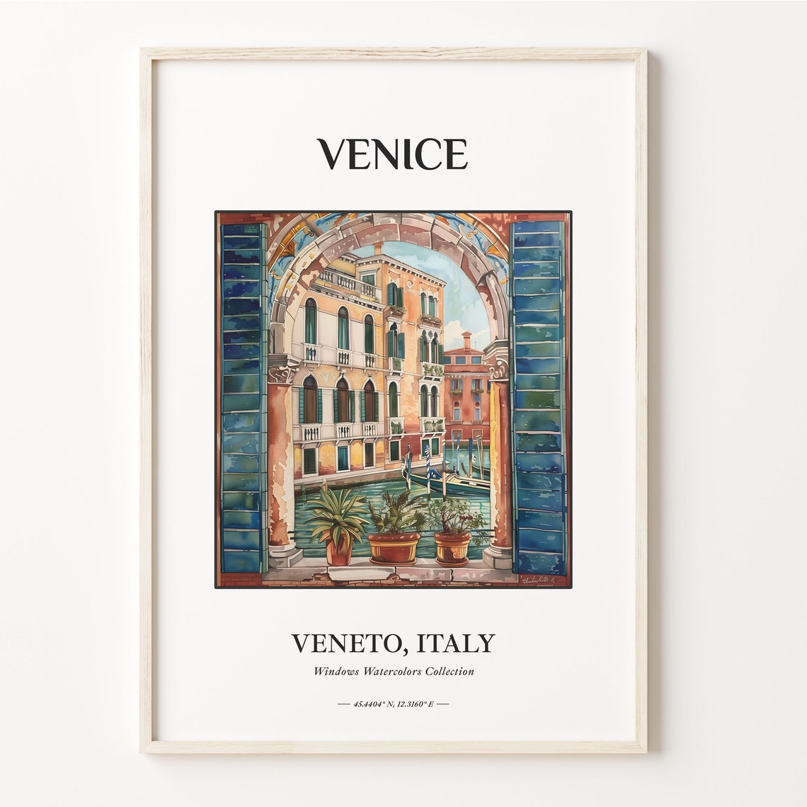 Venice Veneto Italy Watercolor Print with Canal Window View Scene
