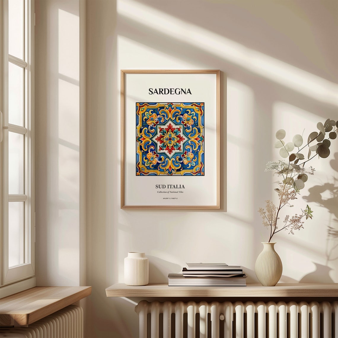 Sardegna South Italy Blue Gold Red Star Tile Medallion Poster - Image 3