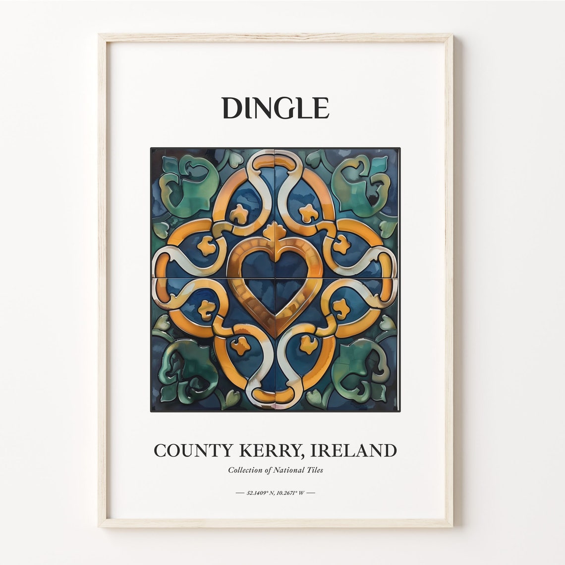 Dingle Ireland Celtic Blue Gold Tile Pattern Home Decor Poster