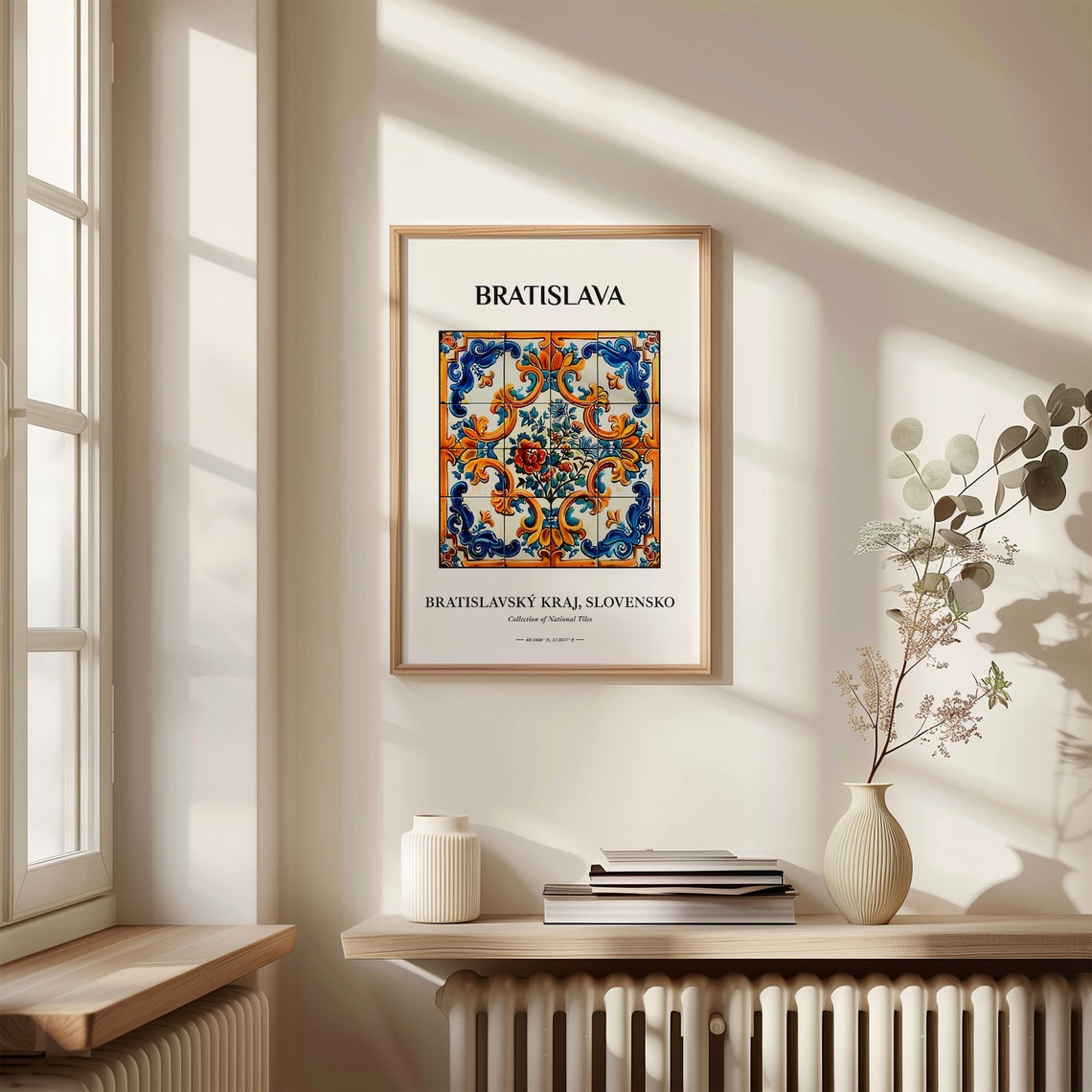 Bratislava Slovakia Red Rose Baroque Scroll Tile Grid Art Poster - Image 3