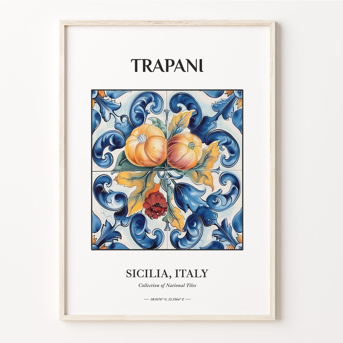 Trapani Sicilia Italy Pumpkin Tile Art Harvest Blue Gold Poster