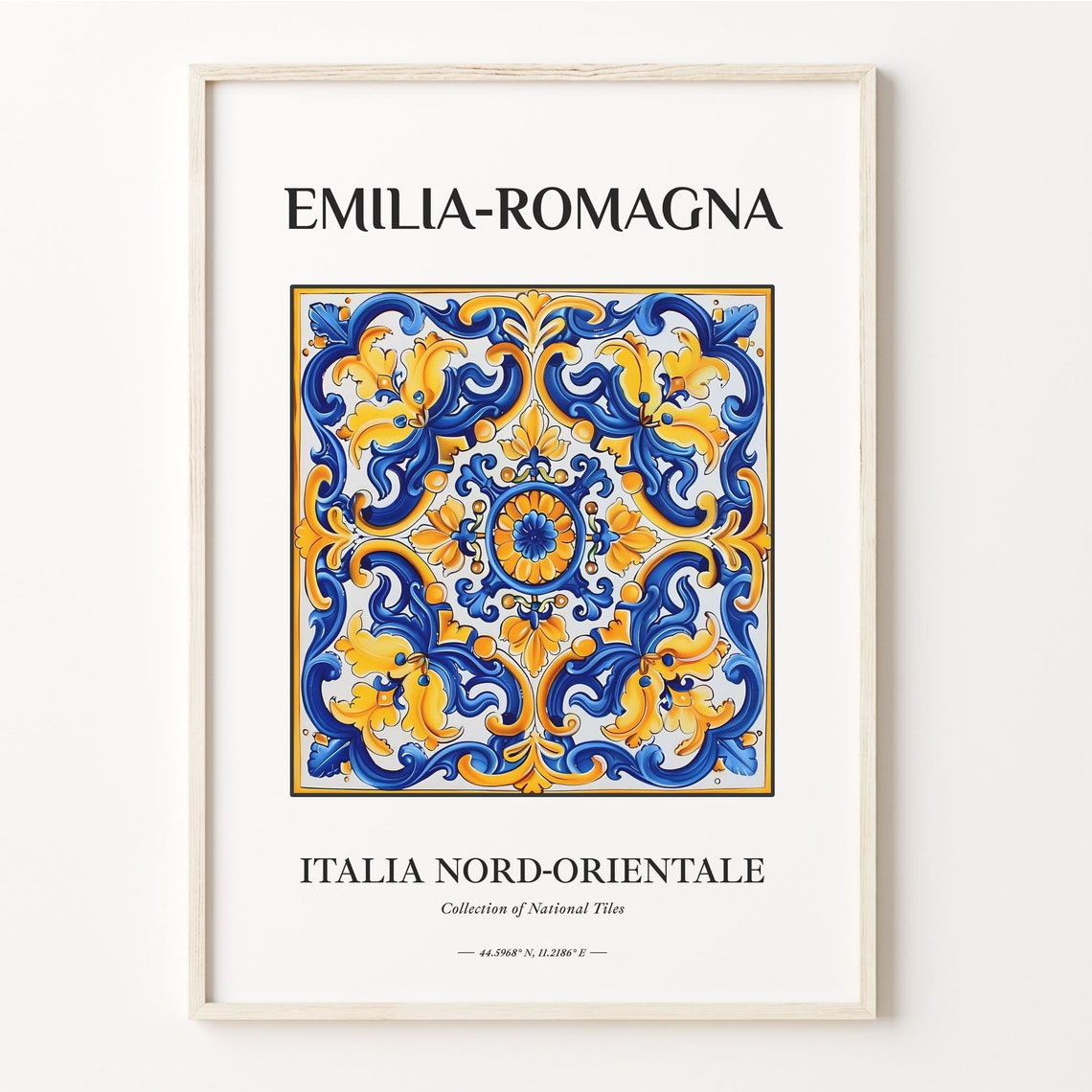 Emilia Romagna Italy Blue Gold Floral Medallion Tile Decor Poster