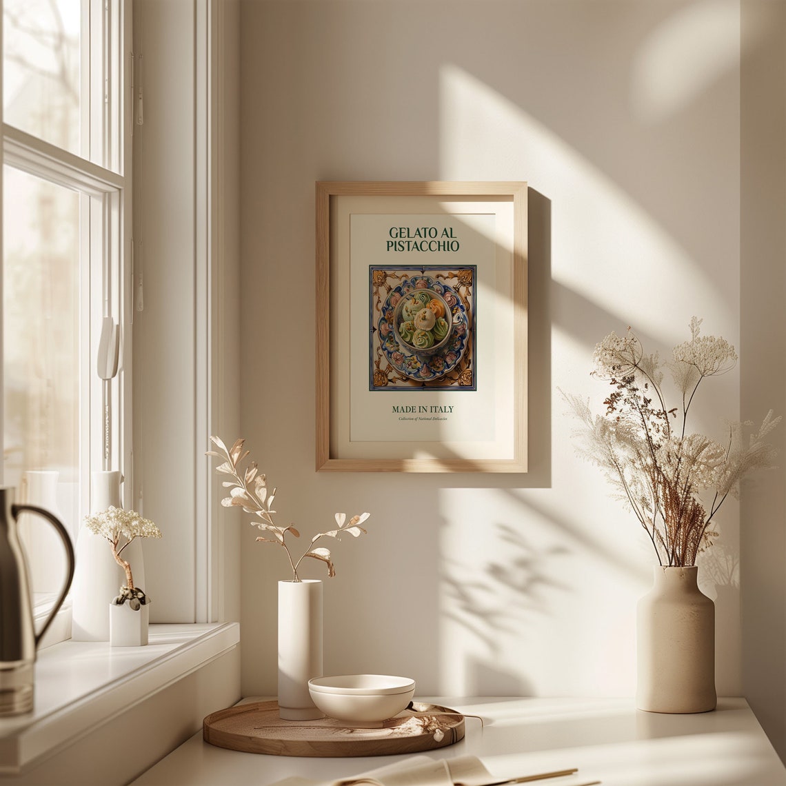 Pistachio Gelato Italian Dessert Maiolica Tile Kitchen Wall Poster - Image 2