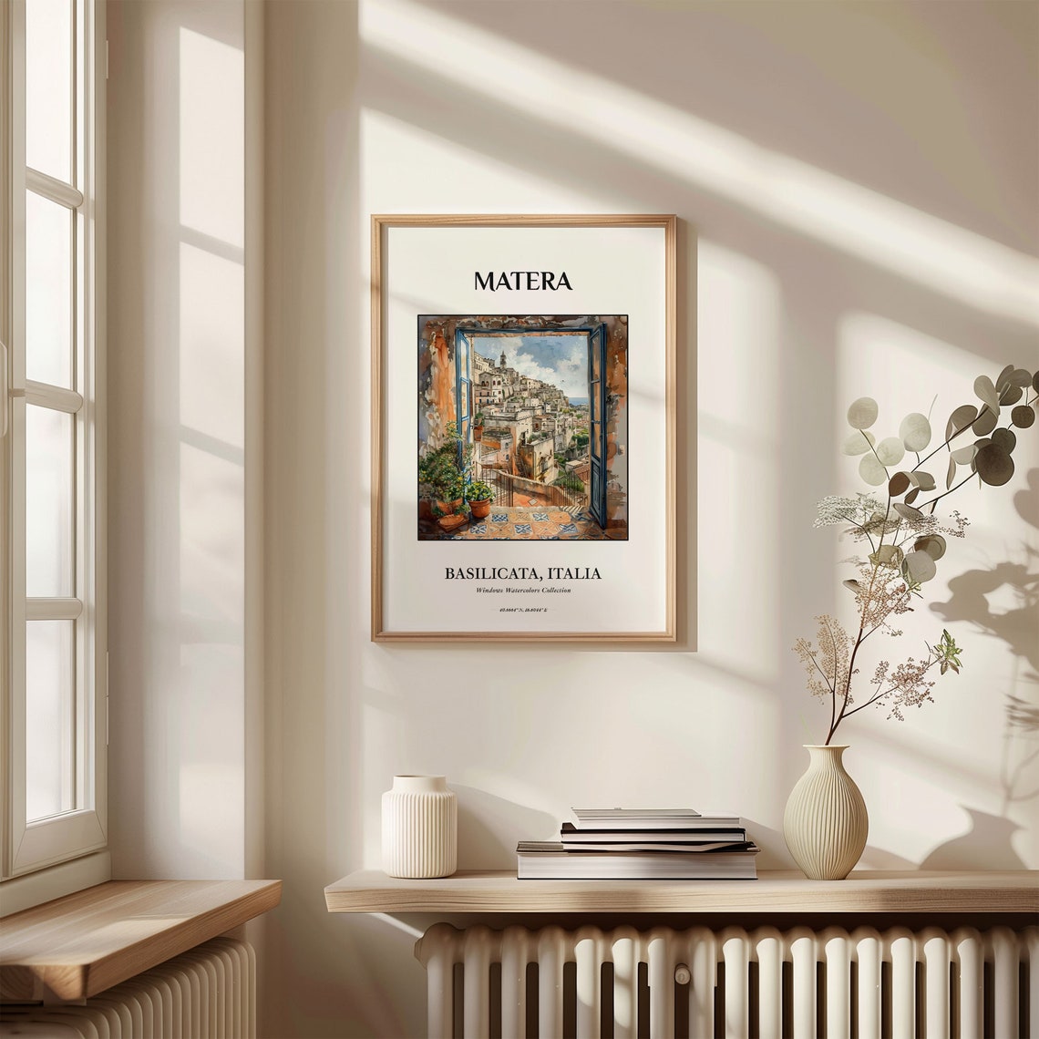 Matera Basilicata Italy Stone City Window Watercolor Art Poster - Image 3