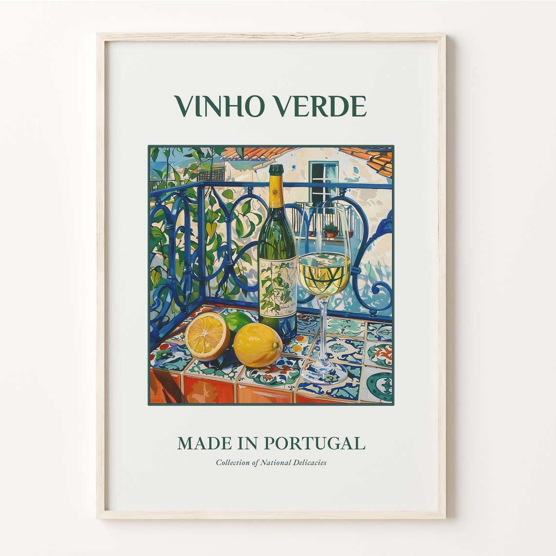 Vinho Verde Portugal White Wine Glass Azulejo Tile Kitchen Art Print