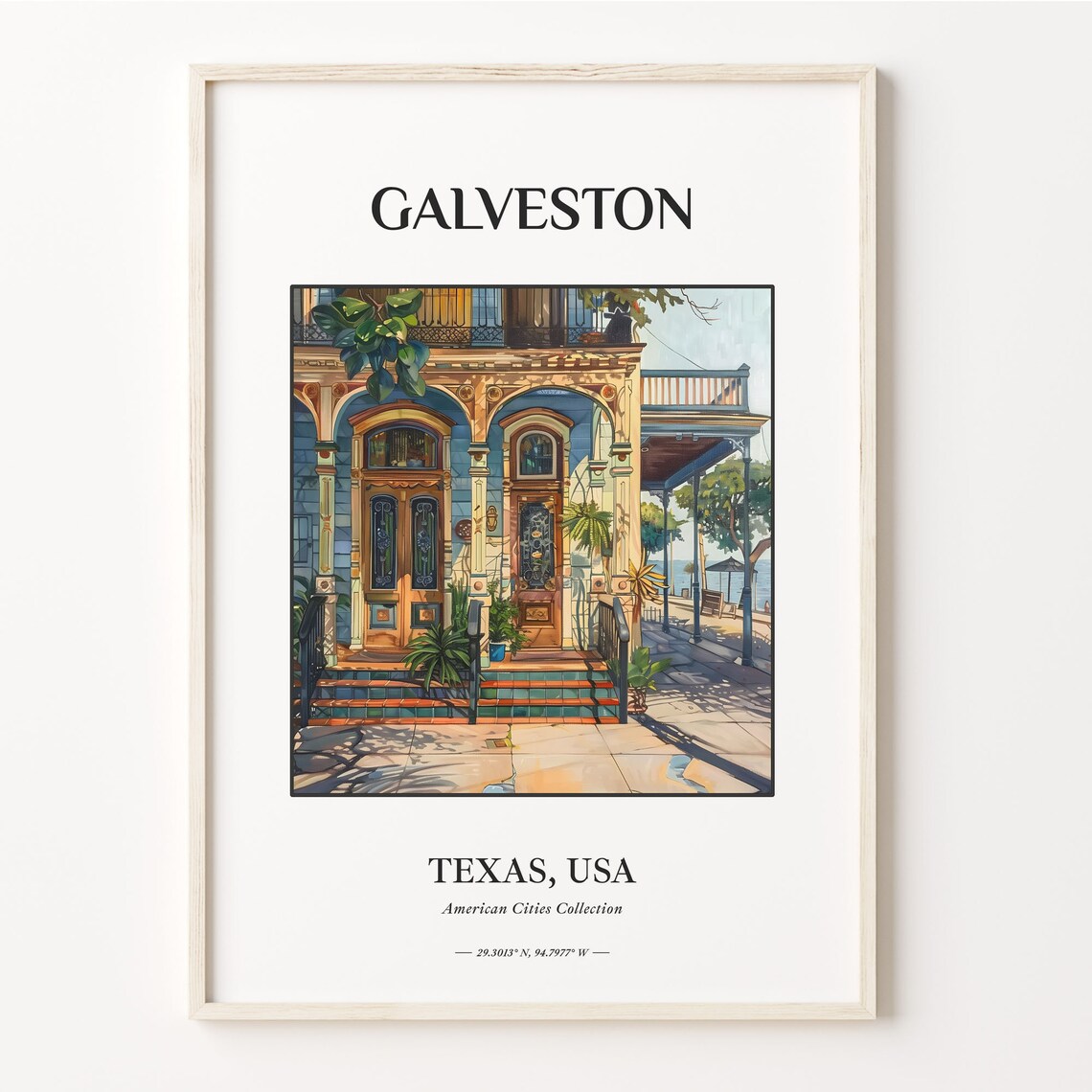 Galveston Texas Historic Gulf Coast Doorway Watercolor City Poster