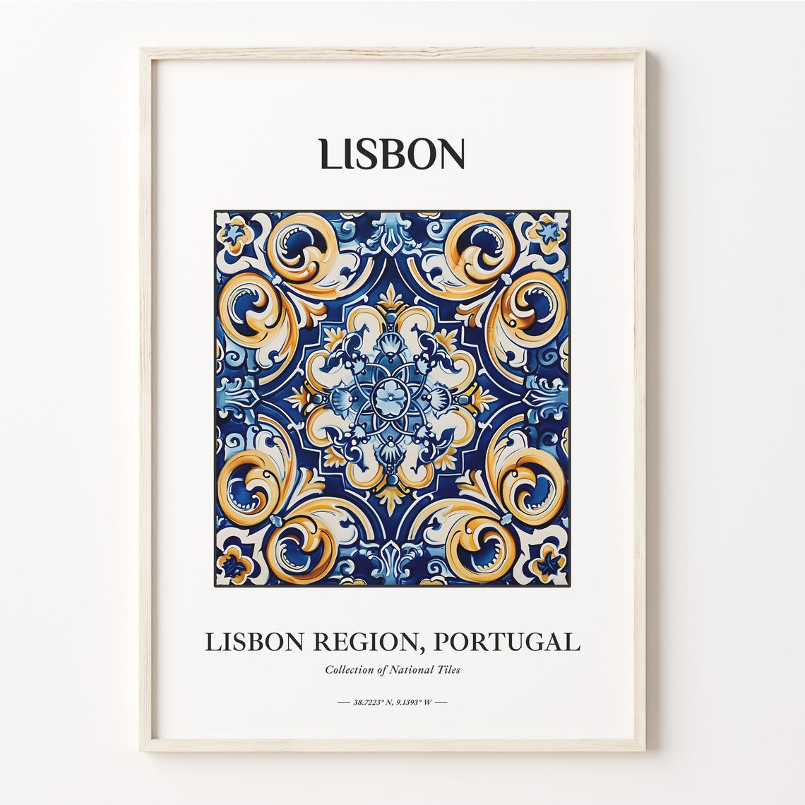 Lisbon Portugal Blue Gold Azulejo Ceramic Tile Pattern Wall Poster