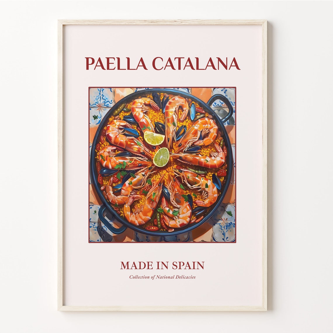 Paella Catalana Spanish Shrimp Seafood Pan Tile Art Kitchen Poster