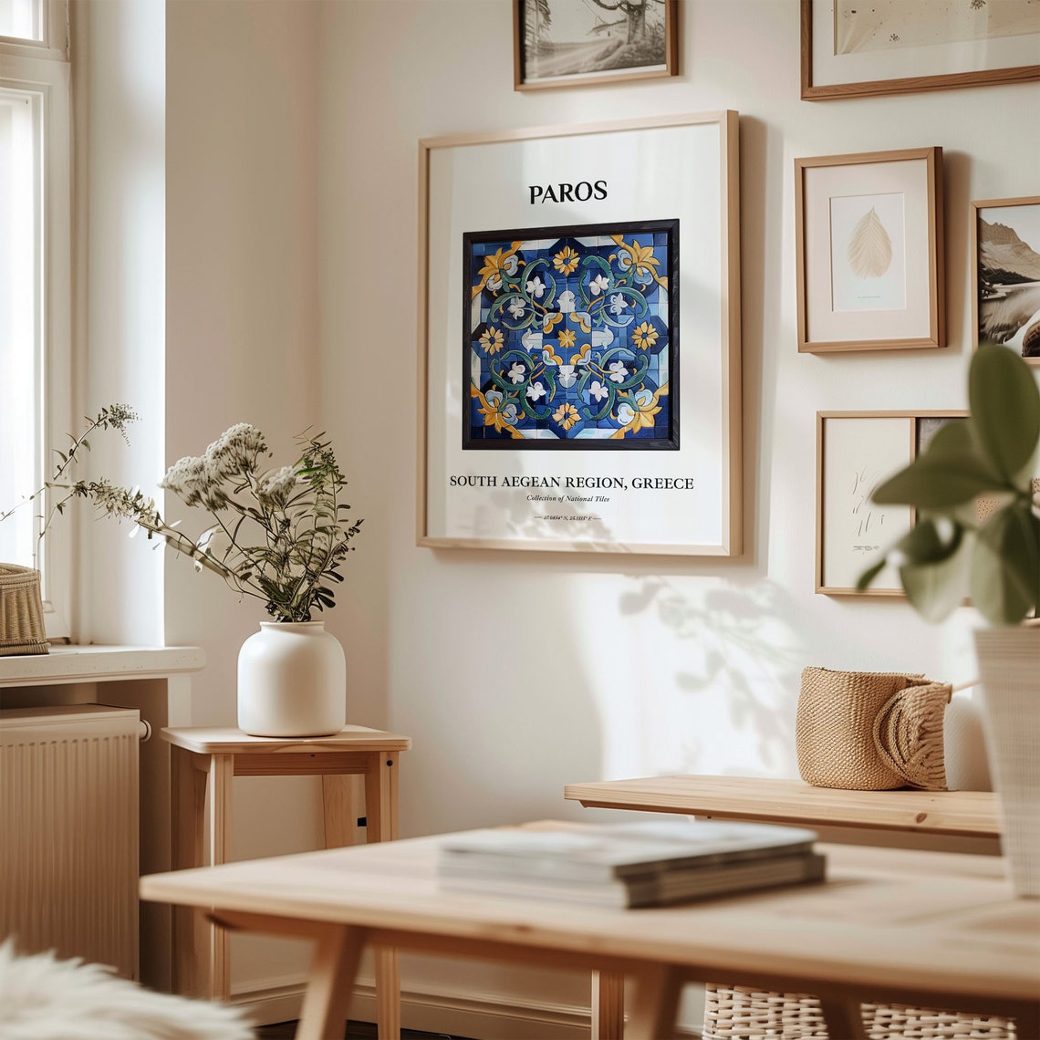 Paros Greek Island Floral Blue Tile South Aegean Decor Poster - Image 2