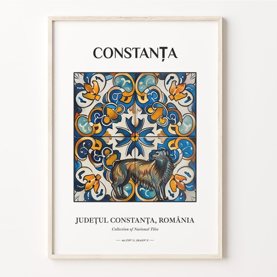 Traditional Blue Tile Wolf Art Print Constana Romania Wall Decor Aesthetic Poster Home Decoration C32 260