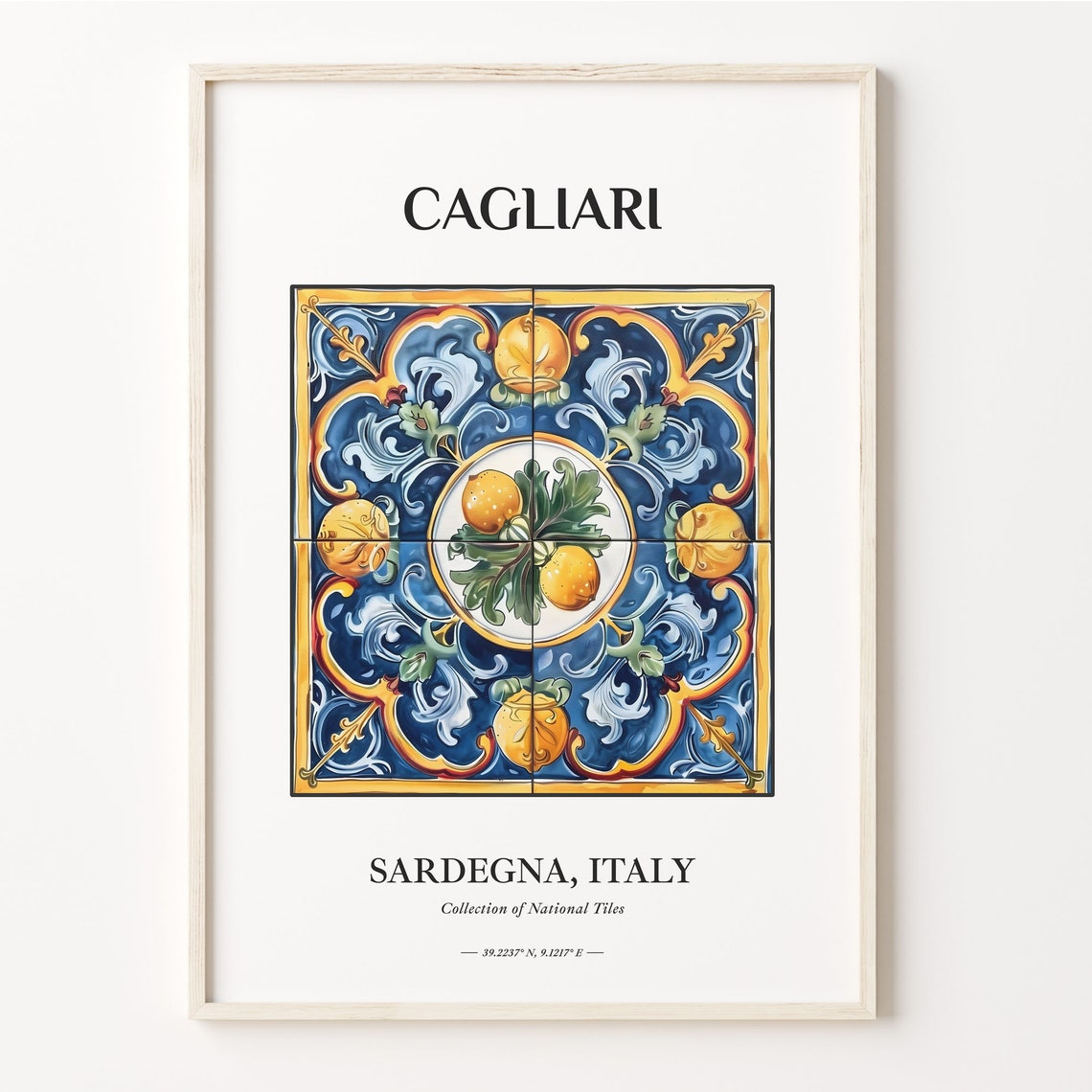 Cagliari Sardinia Blue Citrus Lemon Orange Ceramic Tile Poster
