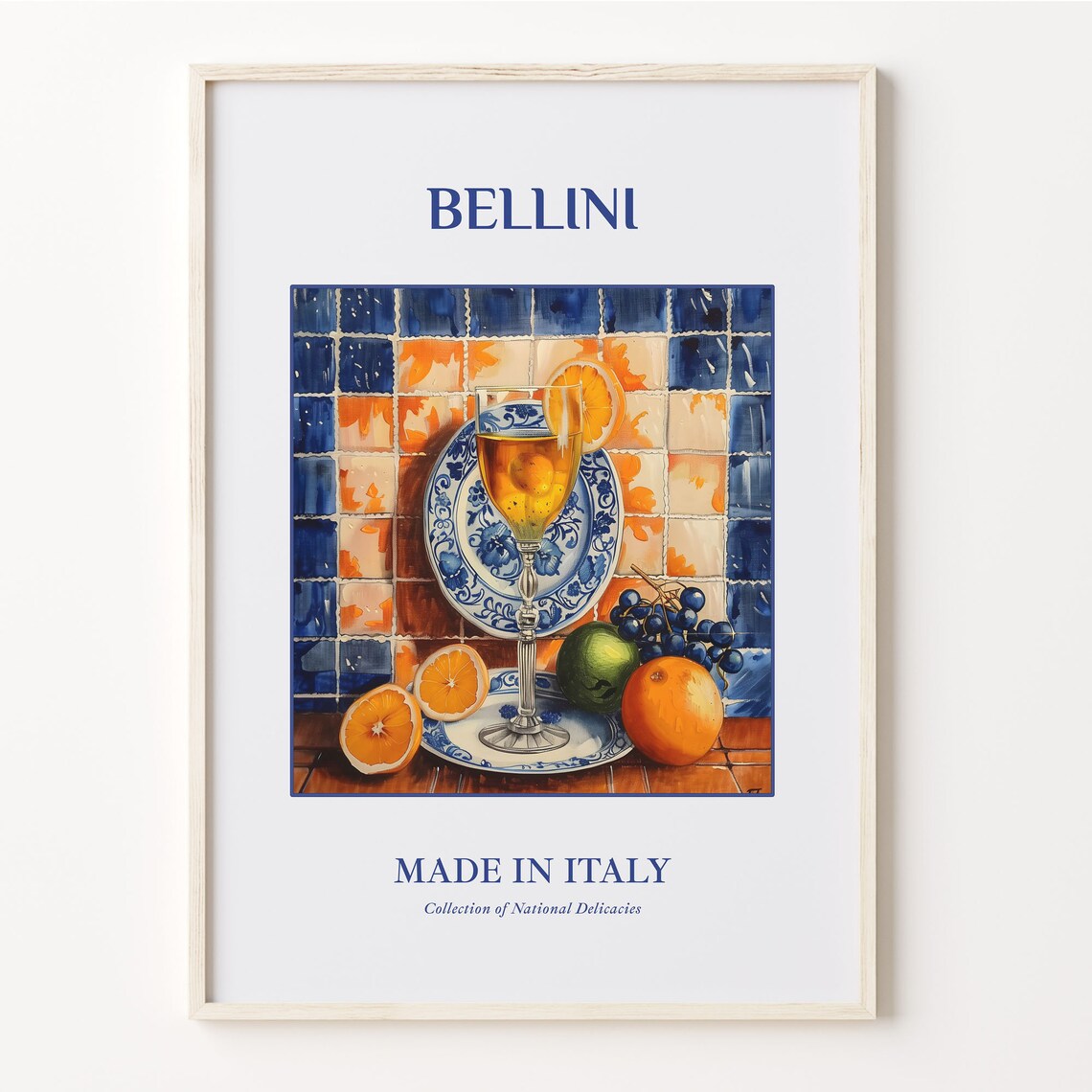 Bellini Italian Sparkling Cocktail Maiolica Tile Bar Wall Poster