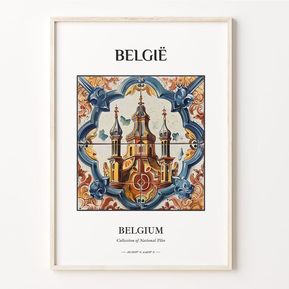 Belgie Belgium Tile Poster with Gothic Cathedral Architecture