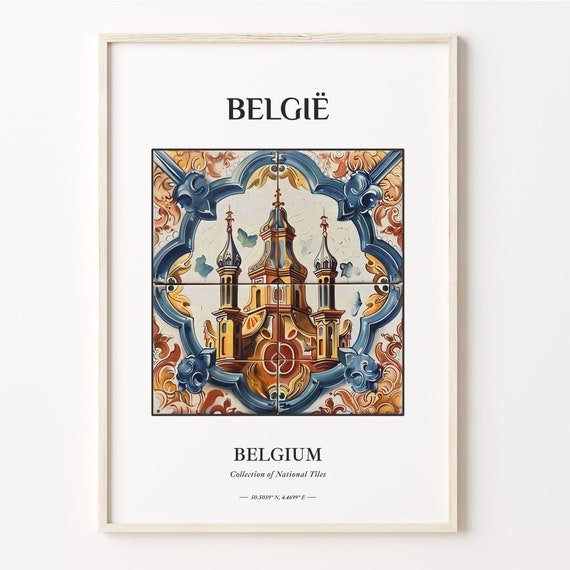 Belgium Wall Art Print Gothic Architecture Aesthetic Tile Pattern Poster Belgium Decor European Art C32 344