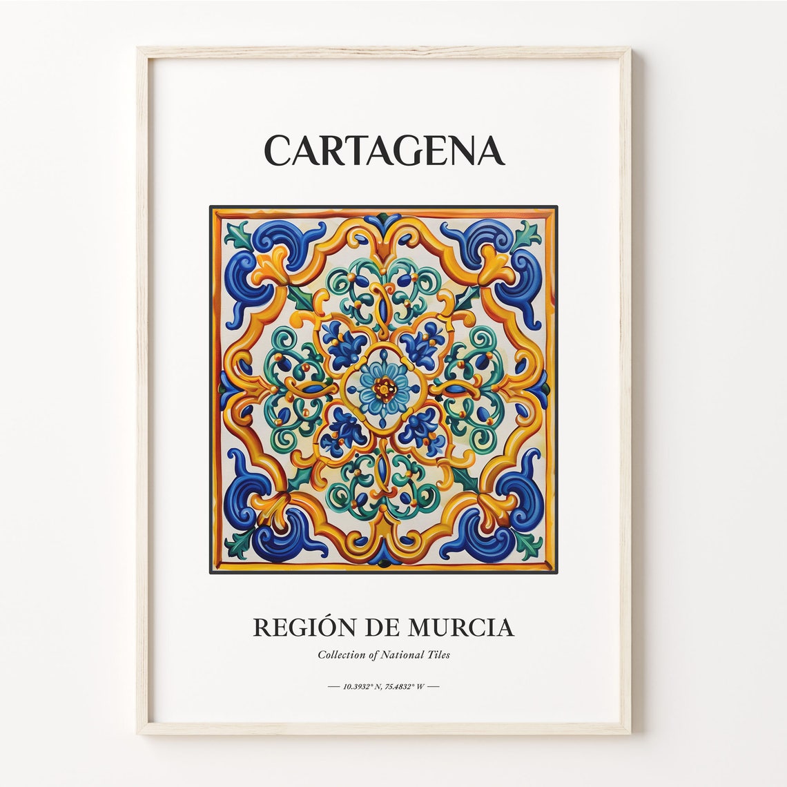 Cartagena Murcia Spain Blue Gold Symmetric Scroll Tile Art Poster