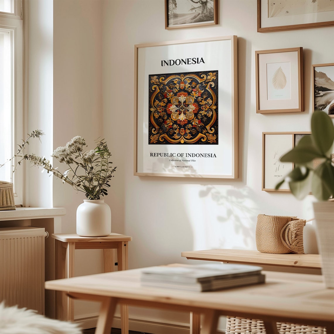 Indonesia Dark Gold Batik Ornate Tile Pattern Wall Decor Poster - Image 2