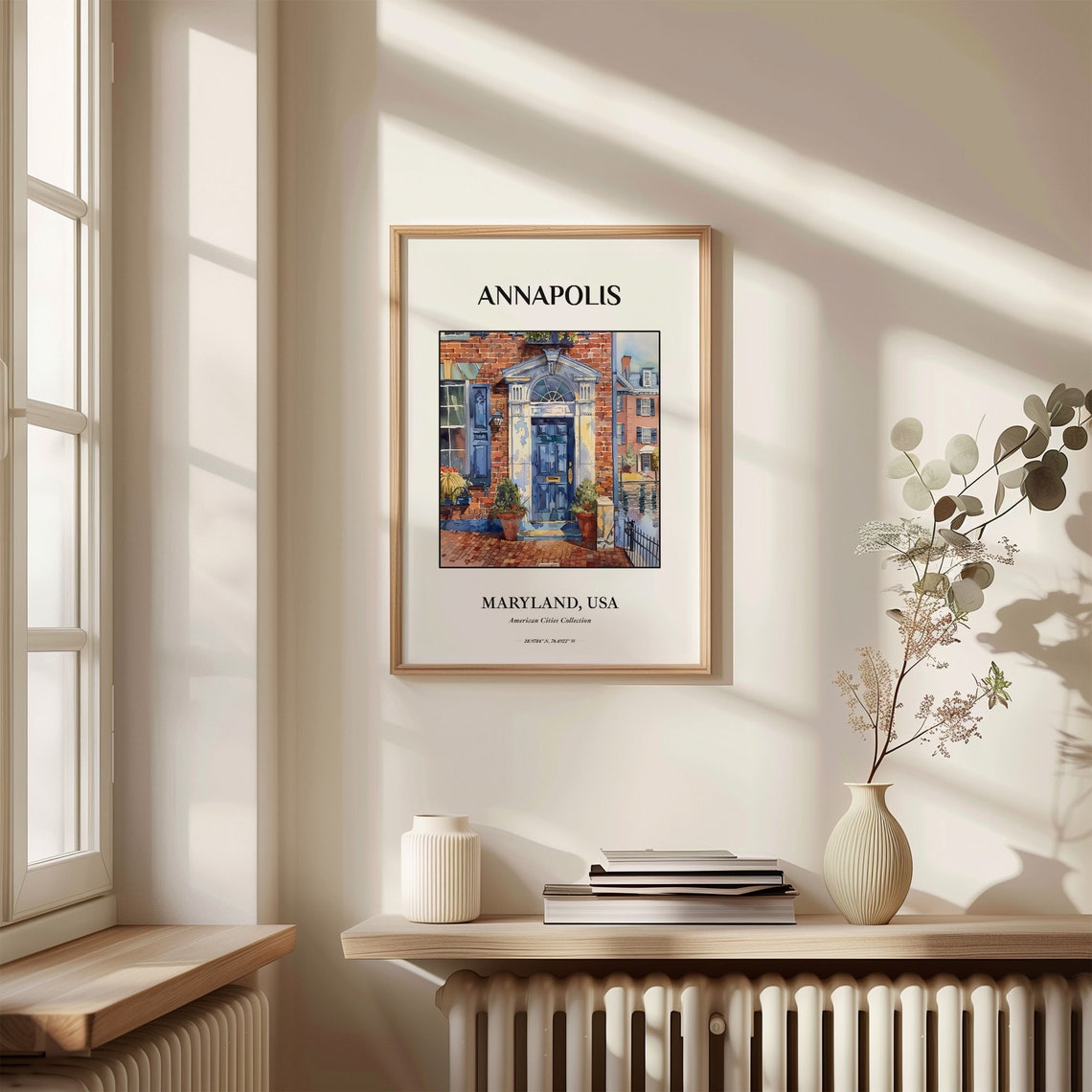 Annapolis Maryland Brick Townhouse Blue Door Watercolor Art Poster - Image 3