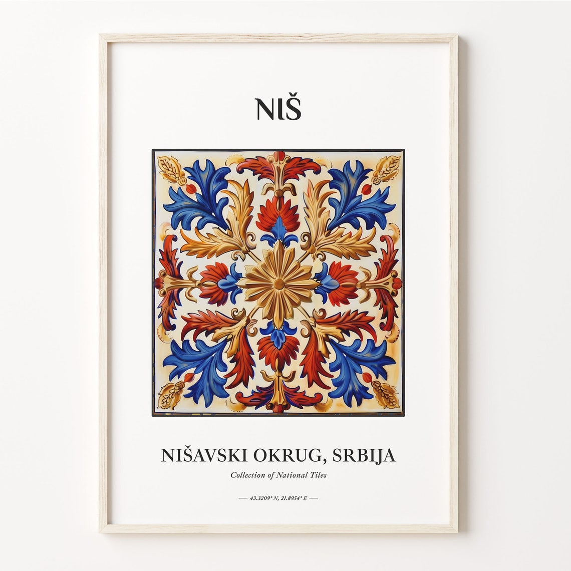 Nis Serbia Red Blue Gold Acanthus Star Medallion Tile Art Decor Poster