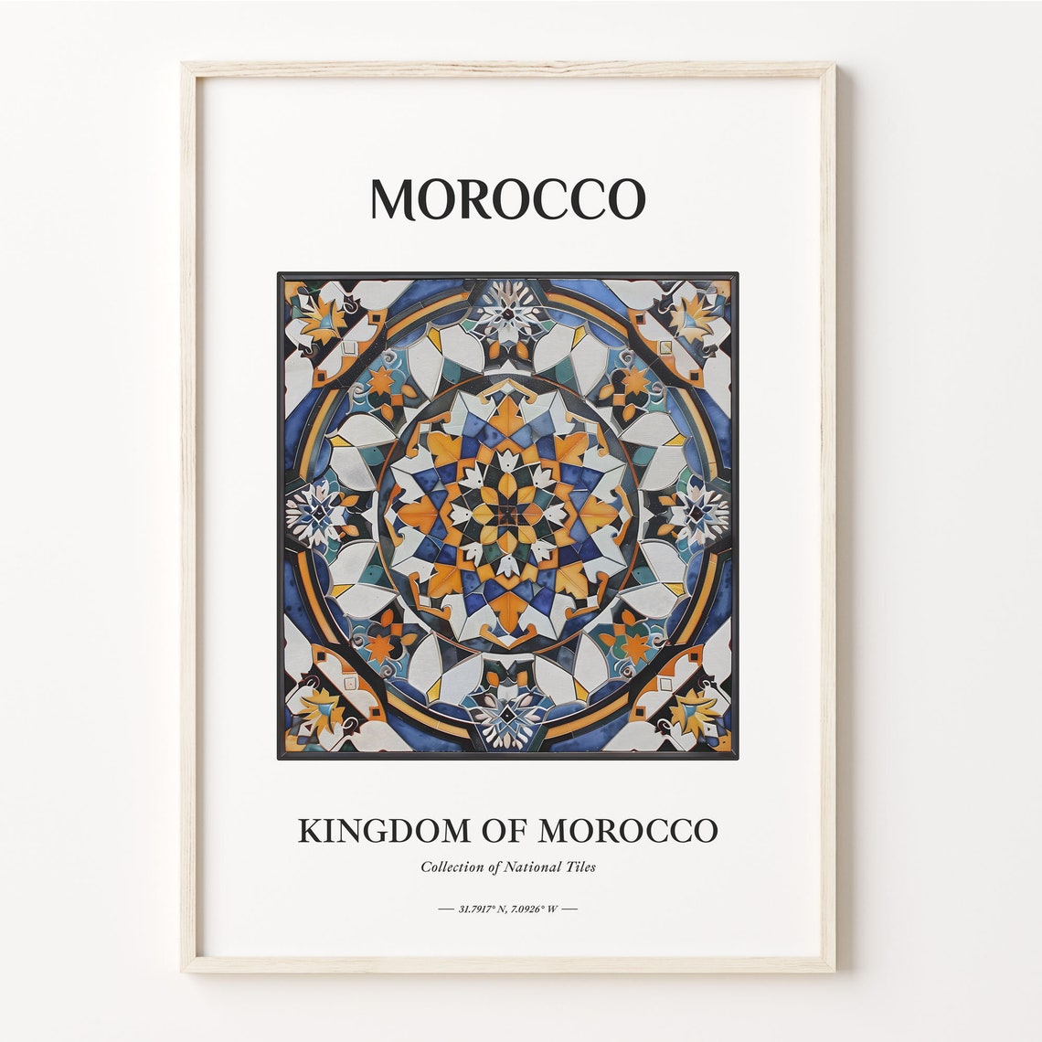 Morocco Geometric Mosaic Star Medallion Pattern Tile Art Poster